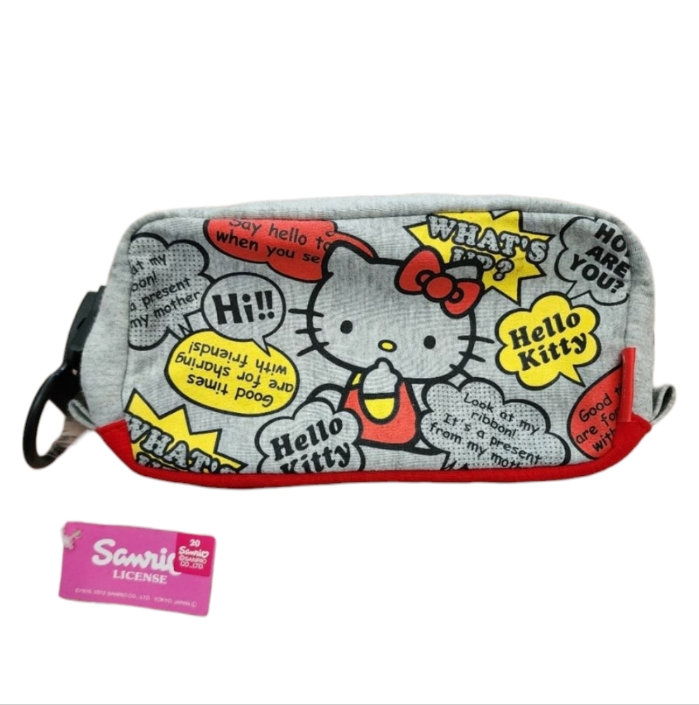 Hello Kitty Japan Pencil Case Gray Fabric Oversized Zipper